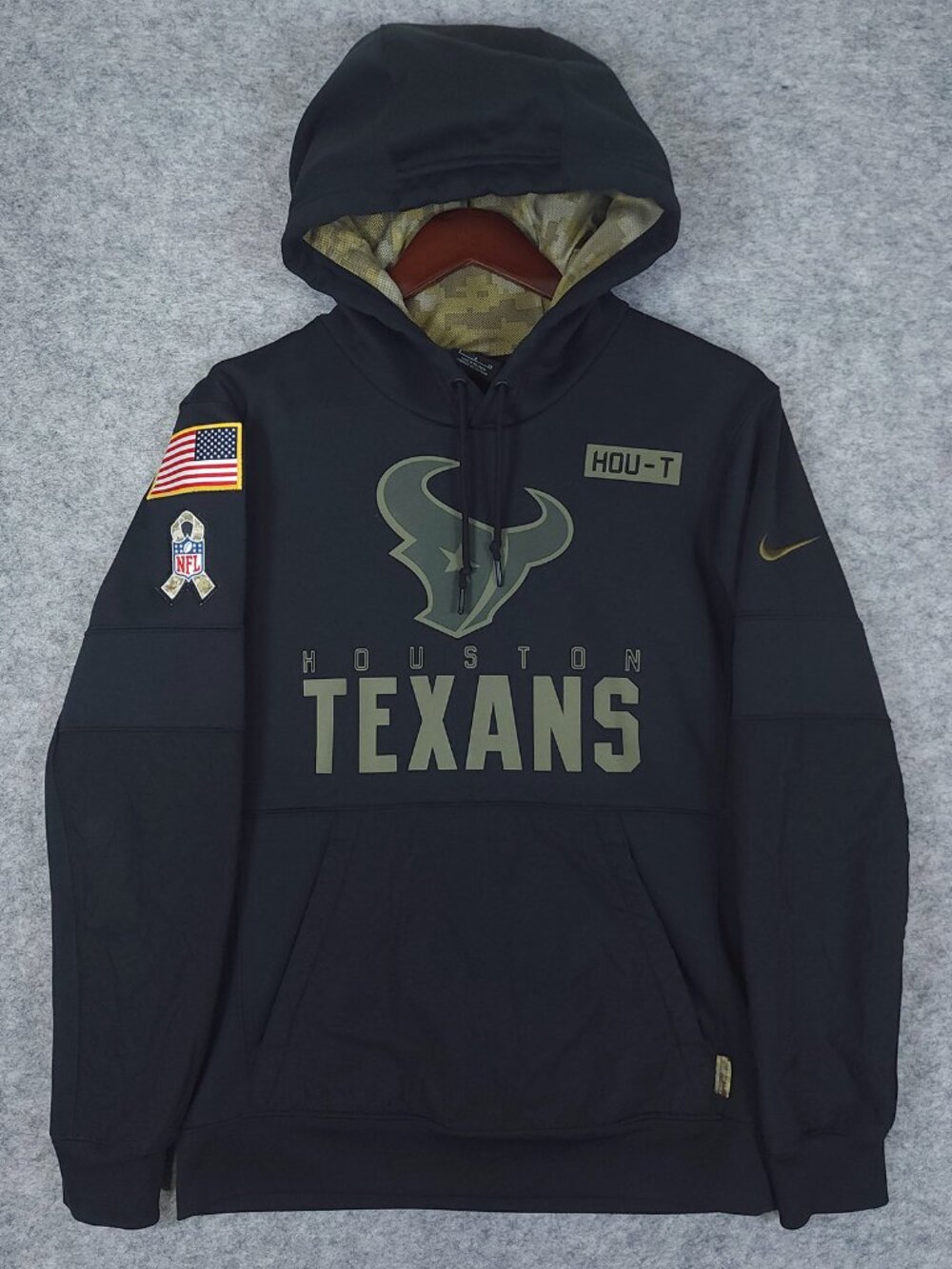 Nike Houston Texans Small Salute to Service Hoodie Black Dri Fit Camo USA Flag